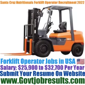 Santa Cruz Nutritionals Forklift Operator Recruitment 2022-23