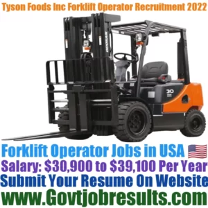 Tyson Foods Inc Forklift Operator Recruitment 2022-23