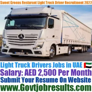 Sweet Greens Restaurant Light Truck Driver Recruitment 2022-23