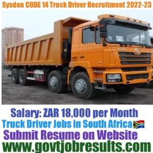 Sydsen CODE 14 Truck driver Recruitment 2022-23
