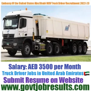 Embassy of the United States Abu Dhabi Truck Driver Recruitment 2022-23