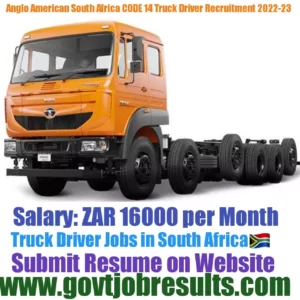 Anglo American South Africa CODE 14 Truck Driver Recruitment 2022-23