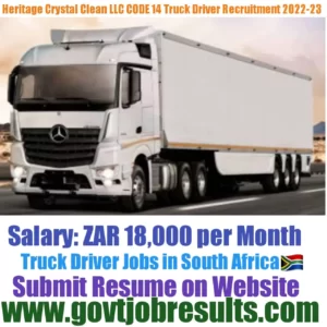 Heritage Crystal Clean LLC CODE 14 Truck Driver Recruitment 2022-23