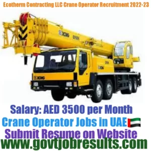 Ecotherm Contracting LLC Crane Operator Recruitment 2022-23