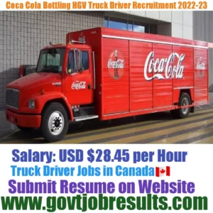 Coca Cola Canada Bottling HGV Truck Driver Recruitment 2022-23