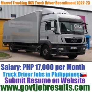 Marvel Trucking HGV Truck Driver Recruitment 2022-23