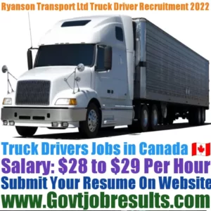Ryanson Transport Ltd Truck Driver Recruitment 2022-23