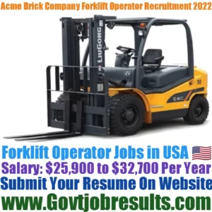 Acme Brick Company Forklift Operator Recruitment 2022-23