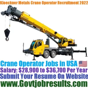 Kloeckner Metals Crane Operator Recruitment 2022-23