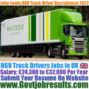 John Lewis HGV Truck Driver Recruitment 2022-23
