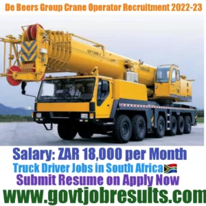 De Beers Consilated Crane Operator Recruitment 2022-23