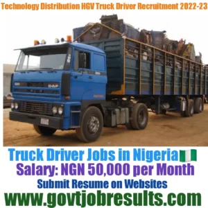 Technology Distribution HGV Truck Driver Recruitment 2022-23