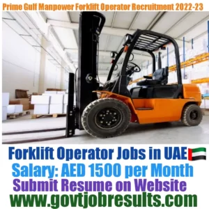 Prime Gulf Manpower Forklift Operator Recruitment 2022-23