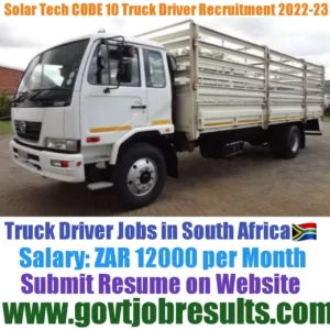 Solar Tech CODE 10 Truck Driver Recruitment 2022-23