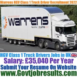 Warrens HGV Class 1 Truck Driver Recruitment 2022-23