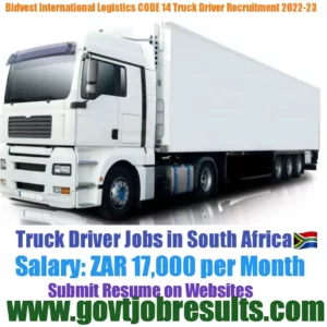 Bidvest International Logistics CODE 14 Truck Driver Recruitment 2022-23
