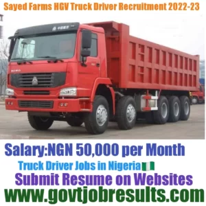 Sayed farms HGV Truck Driver Recruitment 2022-23