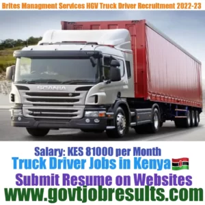 Brites Management HGV Truck Driver Recruitment 2022-23
