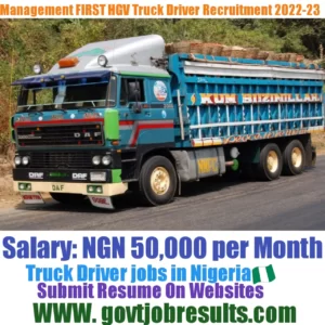 Management FIRST HGV Truck Driver Recruitment 2022-23