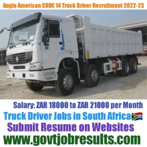 Anglo American CODE 14 Truck Driver Recruitment 2022-23