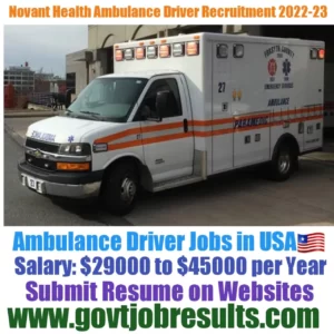 Novant Health Ambulance Driver Recruitment 2022-23