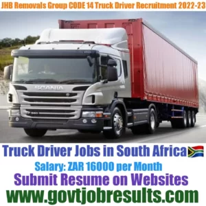 JHB Removals Group CODE 14 Truck Driver Recruitment 2022-23