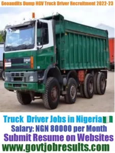 Geoaudits Dump Truck Driver Recruitment 2022-23