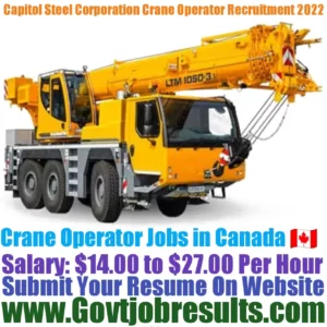 Capitol Steel Corporation Crane Operator Recruitment 2022-23