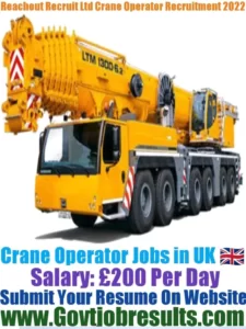 Reachout Recruit Ltd Crane Operator Recruitment 2022-23