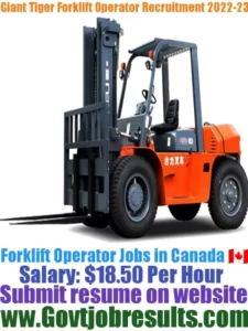 Giant Tiger Forklift Operator Recruitment 2022-23