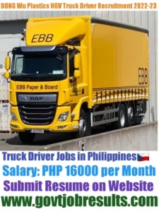 DONG WU Plastics HGV Truck Driver Recruitment 2022-23