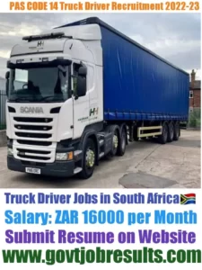 PAS CODE 14 Truck Driver Recruitment 2022-23