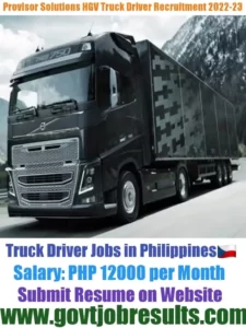 Provisor Solution HGV Truck Driver Recruitment 2022-23