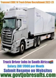 Transnet CODE 14 Truck Driver Recruitment 2022-23
