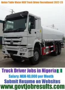 Andex Table Water Truck Driver Recruitment 2022-23