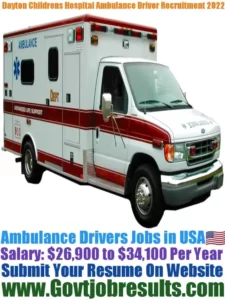 Dayton Childrens Hospital Ambulance Driver Recruitment 2022-23