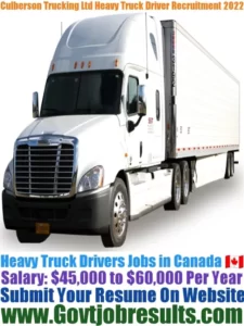 Culberson Trucking Ltd Heavy Truck Driver Recruitment 2022-23