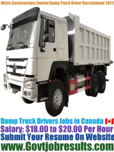 Weirs Construction Limited Dump Truck Driver Recruitment 2022-23
