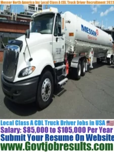 Messer North America Inc Local Class A CDL Truck Driver Recruitment 2022-23