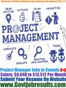 University of British Columbia Project Manager Recruitment 2022-23