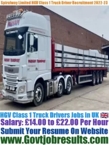 Spiralway Limited HGV Class 1 Truck Driver Recruitment 2022-23