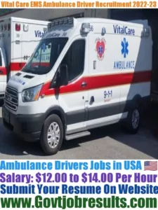 Vital Care EMS Ambulance Driver Recruitment 2022-23