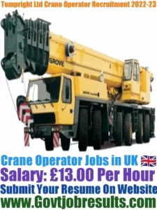 Tempright Ltd Crane Operator Recruitment 2022-23