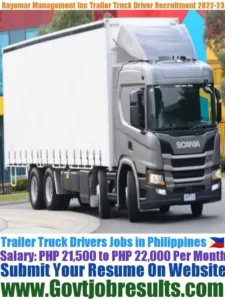 Rayomar Management Inc Trailer Truck Driver Recruitment 2022-23