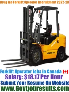Krug Inc Forklift Operator Recruitment 2022-23