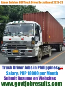 Ahnex Builders HGV Truck Driver Recruitment 2022-23