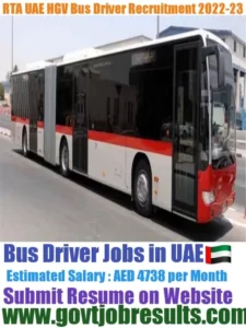 RTA UAE HGV Bus driver Recruitment 2022-23