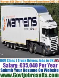 Warrens Class 1 Truck Driver Recruitment 2022-23