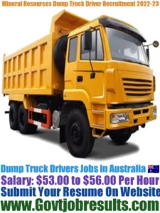 Mineral Resources Dump Truck Driver Recruitment 2022-23