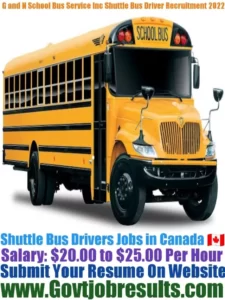 G and N School Bus Service Inc Shuttle Bus Driver Recruitment 2022-23